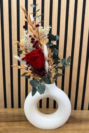 Centro de Rosa Roja en Jarrón Circular Pequeño